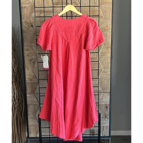 NWT Manta Del Lago Womens Short Sleeve Dress Size Medium Peach Pointed Hem - Picture 4 of 6